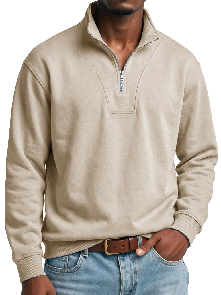 Men's Fashionable Casual Stand Collar Zipper Long-Sleeved Top