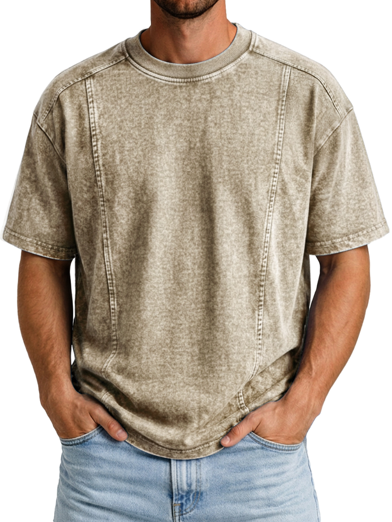 Men's Retro Crew Neck Deconstructed Casual Short-Sleeve T-Shirt