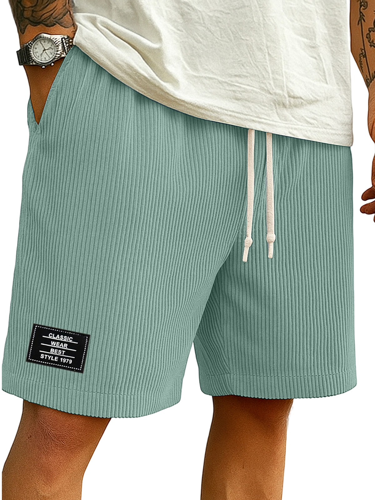 Men's Comfortable Solid Color Vertical Pit Casual Shorts