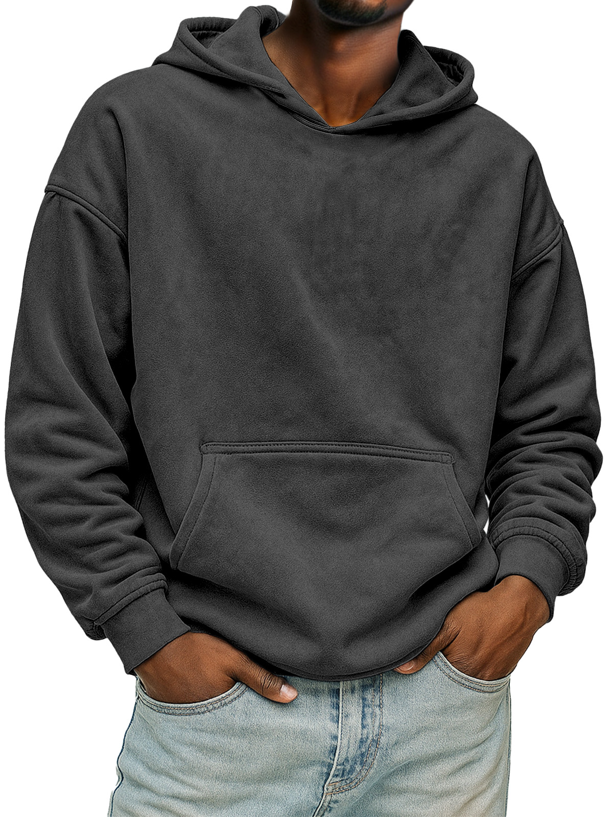 Men's Solid Color Suede Casual Hooded Sweatshirt