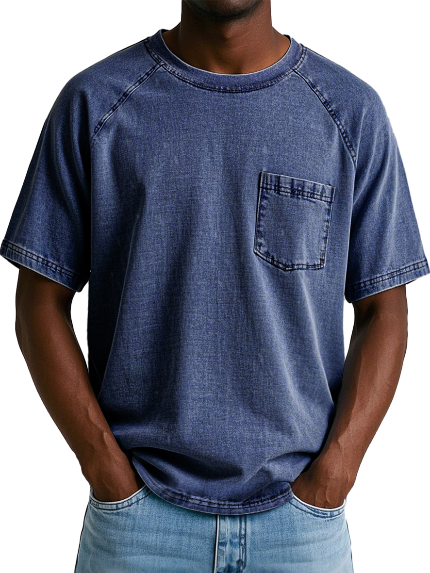 Men's Fashion Retro Raglan Pocket Casual Short Sleeve T-shirt