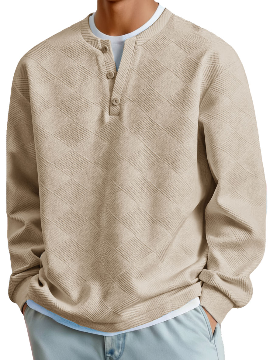 Men's Clothing Fashionable Casual Jacquard Fabric Long-sleeved Henry Shirt 