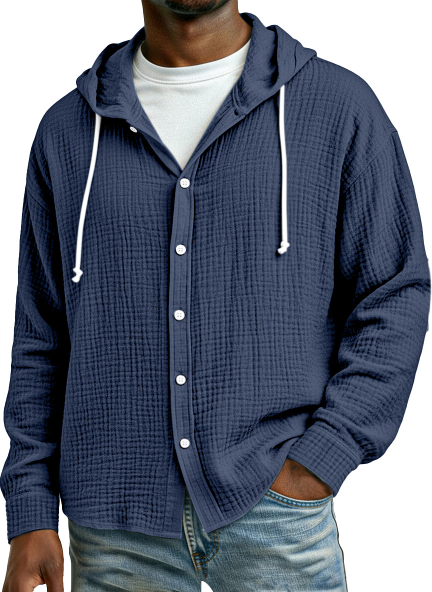 Men's Simple Breathable Pleated Long Sleeve Button-down Shirt