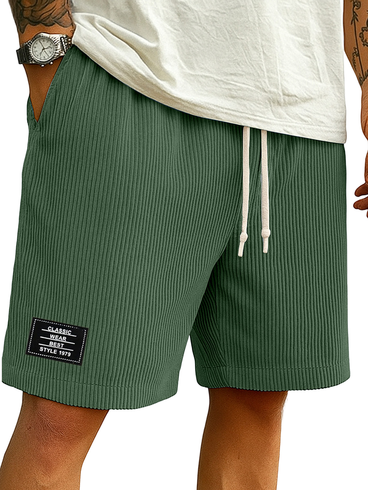 Men's Comfortable Solid Color Vertical Pit Casual Shorts