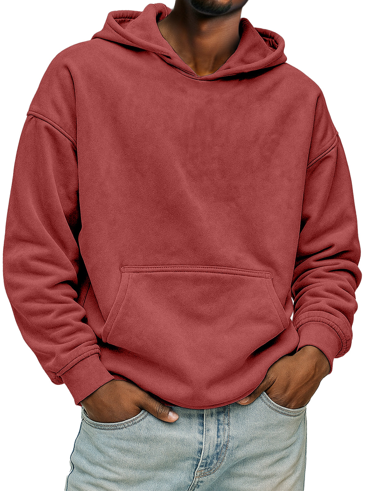 Men's Solid Color Suede Casual Hooded Sweatshirt