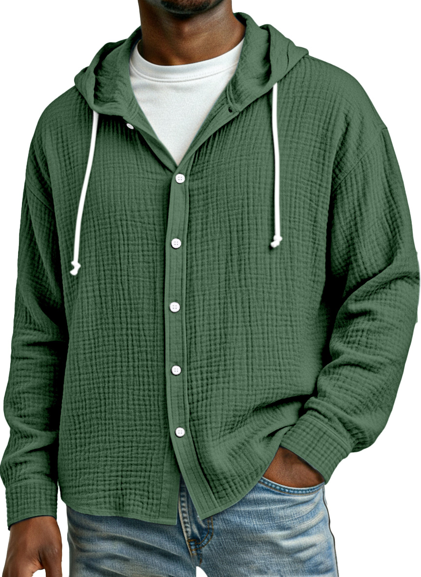 Men's Simple Breathable Pleated Long Sleeve Button-down Shirt