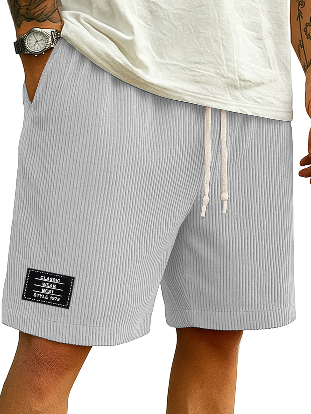 Men's Comfortable Solid Color Vertical Pit Casual Shorts
