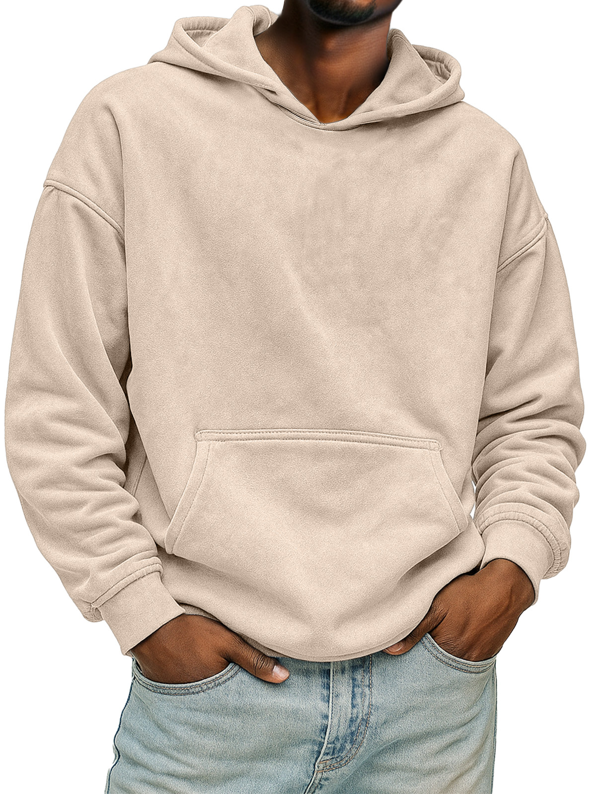 Men's Solid Color Suede Casual Hooded Sweatshirt