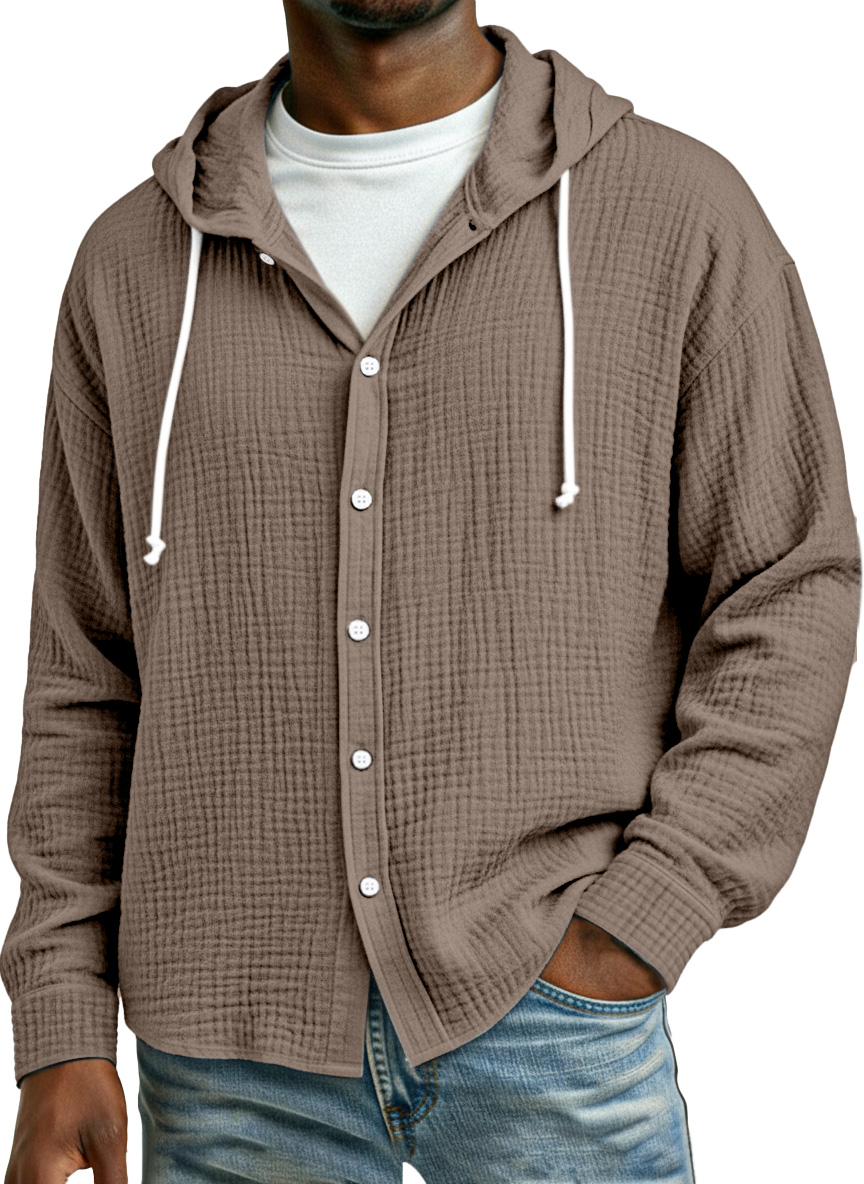 Men's Simple Breathable Pleated Long Sleeve Button-down Shirt