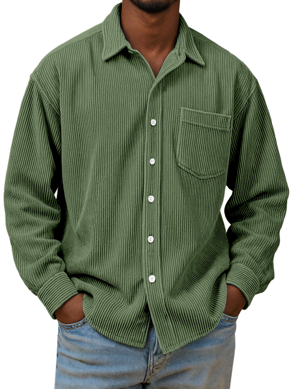 Men's Casual Simple Solid Color Corduroy Long Sleeve Shirt