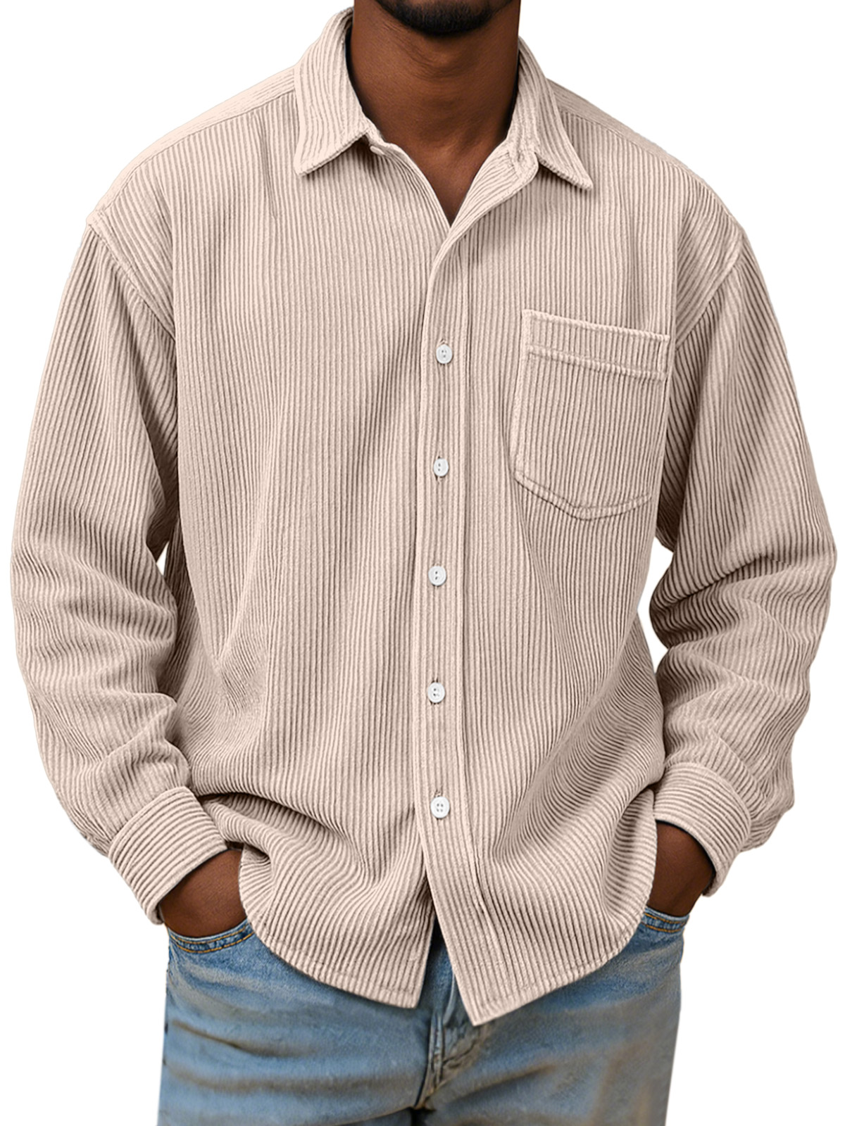 Men's Casual Simple Solid Color Corduroy Long Sleeve Shirt
