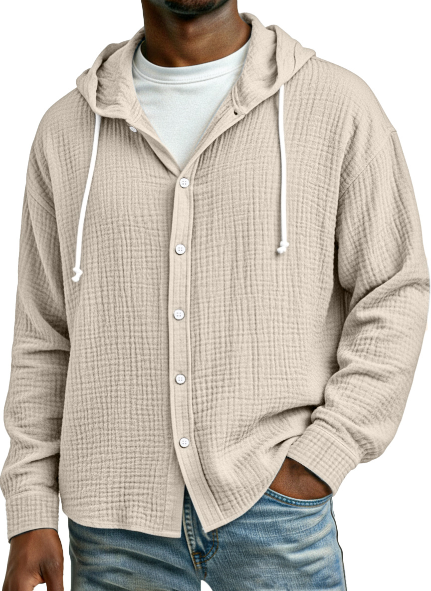 Men's Simple Breathable Pleated Long Sleeve Button-down Shirt