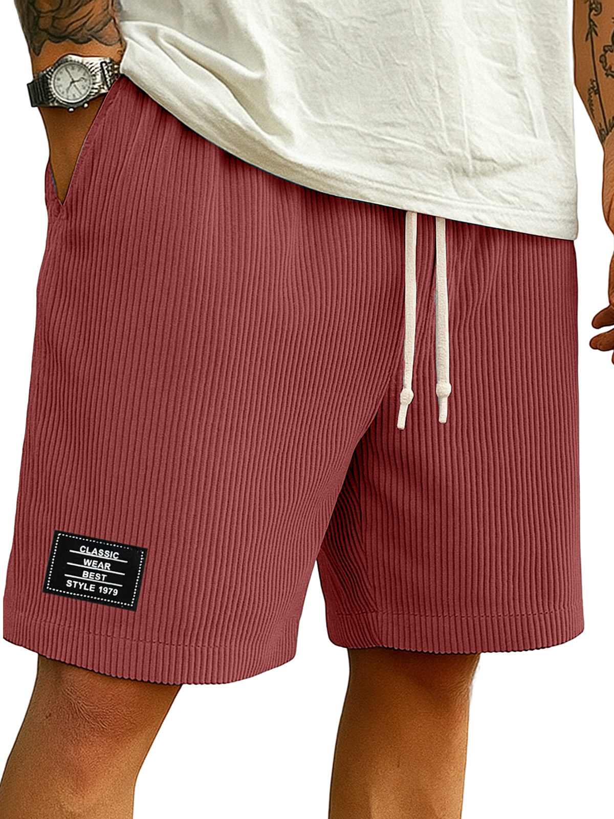 Men's Comfortable Solid Color Vertical Pit Casual Shorts