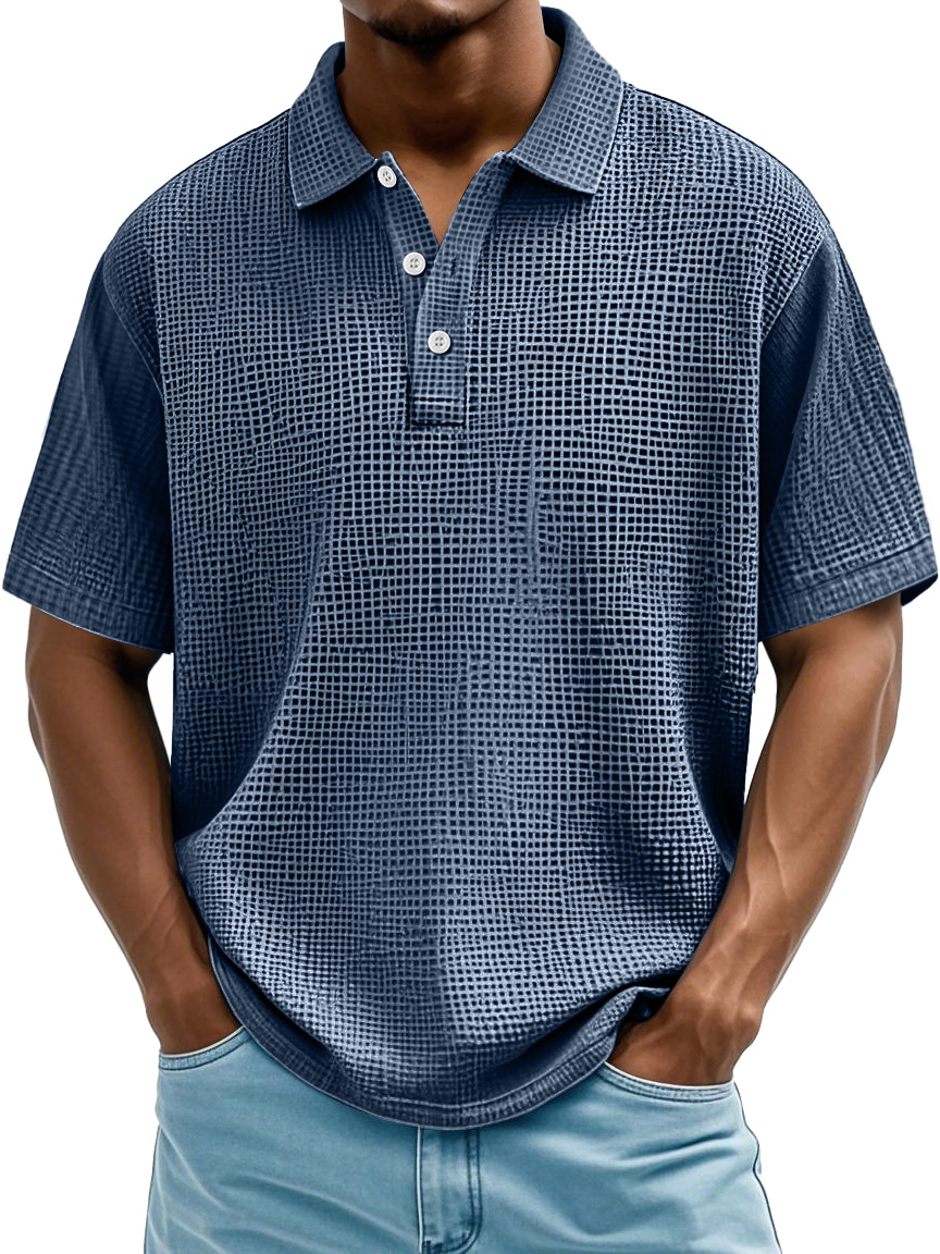 Men's Daily Casual Waffle Texture Solid Color Loose Short-sleeved Polo Shirt
