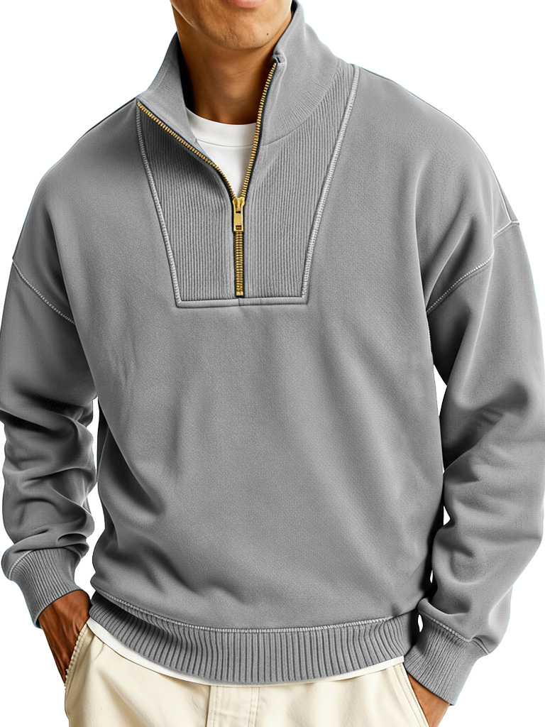 Men's Fashionable Sporty Casual Stand Collar Zipper Long-Sleeve Sweatshirt