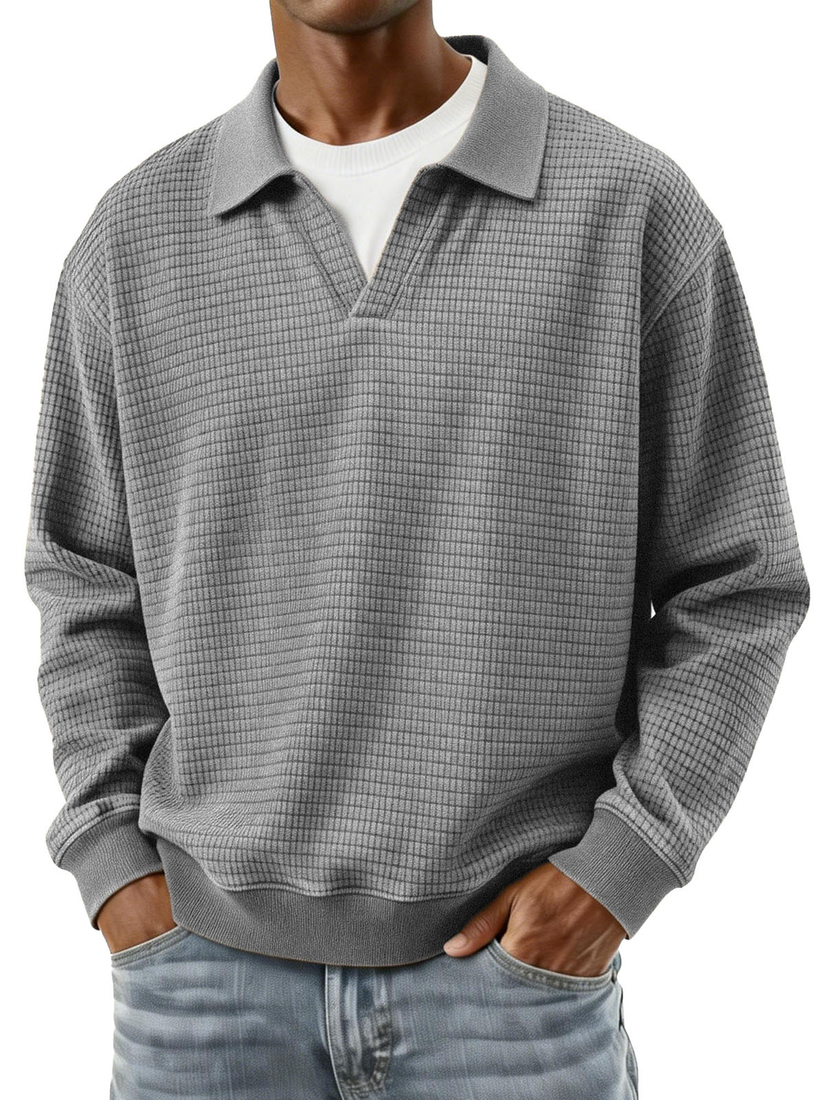 Stylish Casual Loose Corduroy Fabric V-shaped Lapel Long-sleeved Polo Shirt