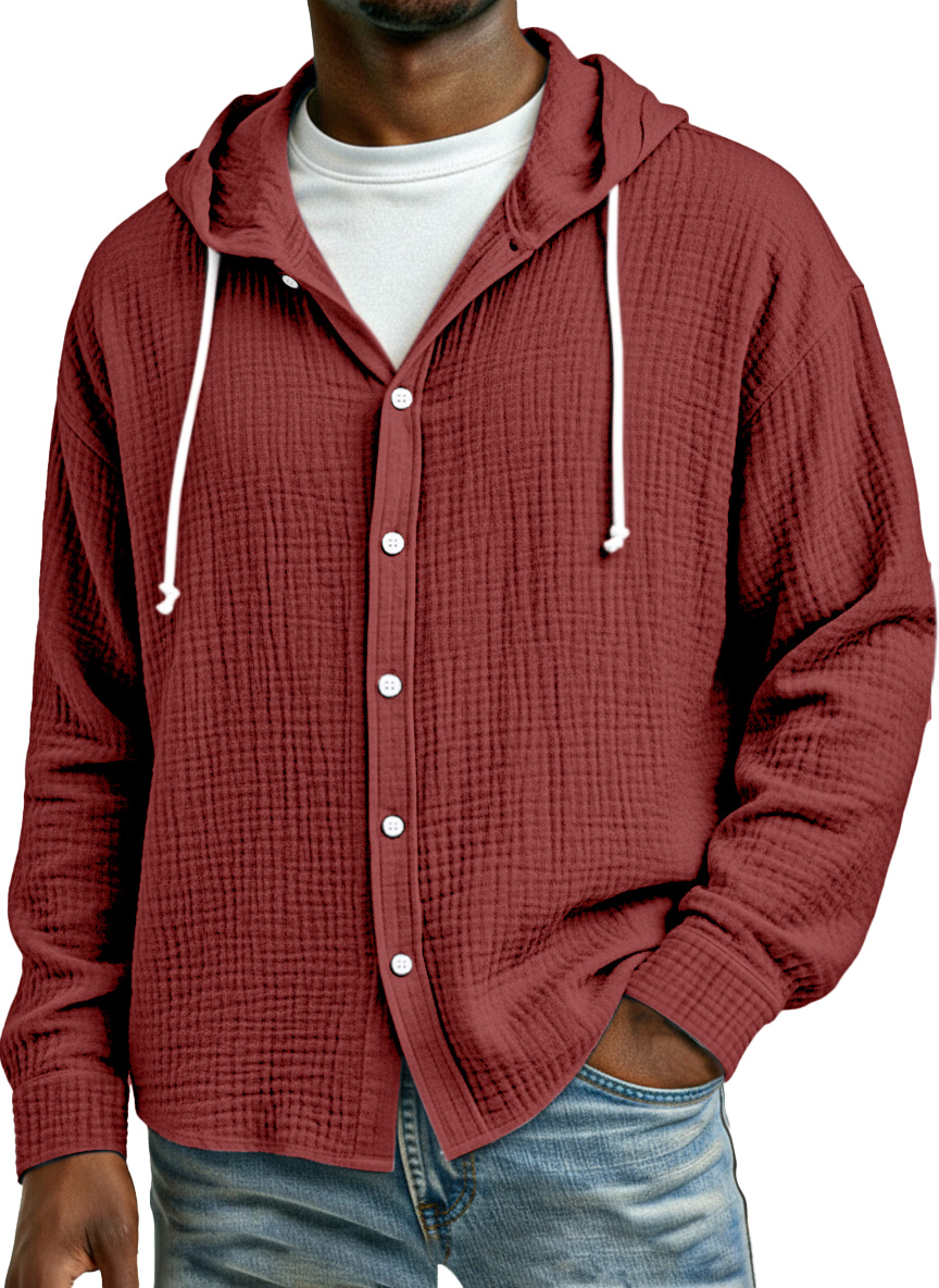 Men's Simple Breathable Pleated Long Sleeve Button-down Shirt