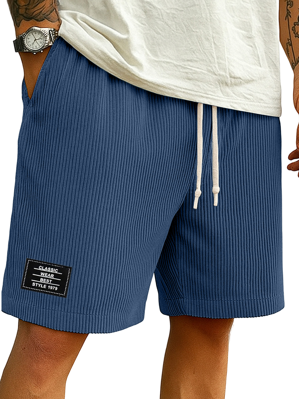 Men's Comfortable Solid Color Vertical Pit Casual Shorts