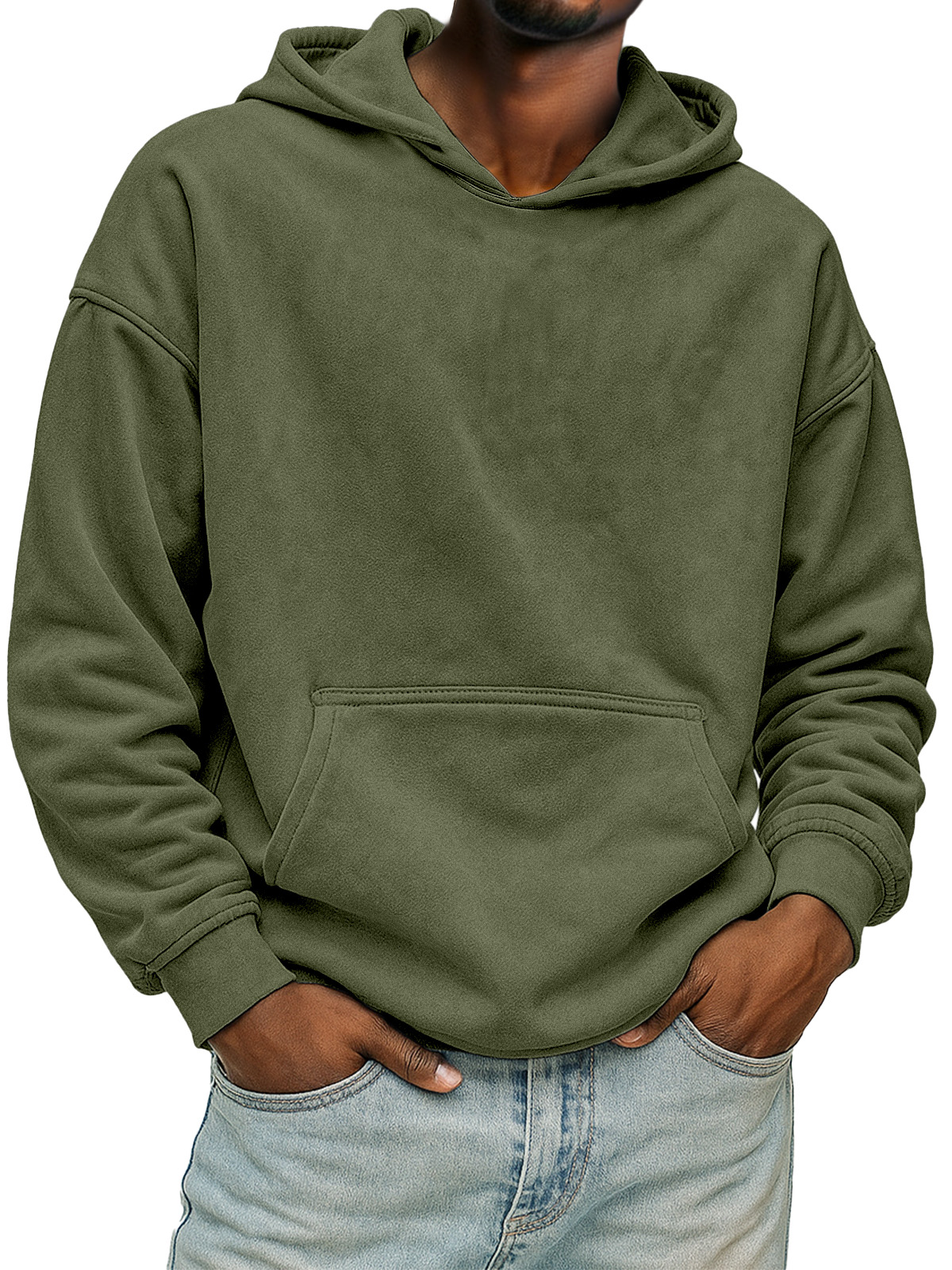 Men's Solid Color Suede Casual Hooded Sweatshirt