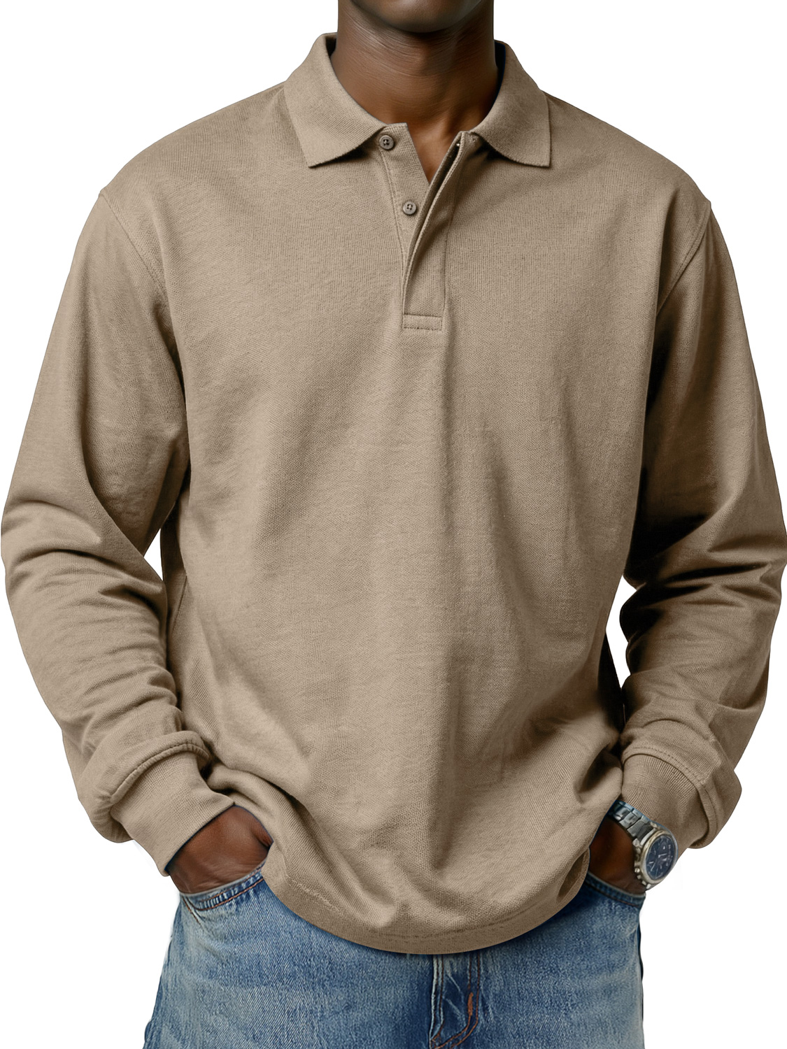 Men's Comfortable and Simple Double-Layer Collar Casual Long-Sleeve Polo Shirt