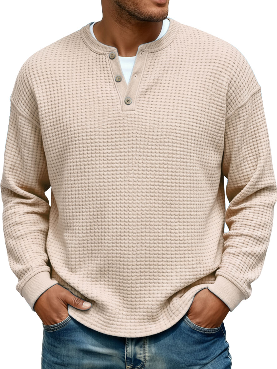 Men's Stylish Casual V-neck Long-sleeved Loose-fitting Henley