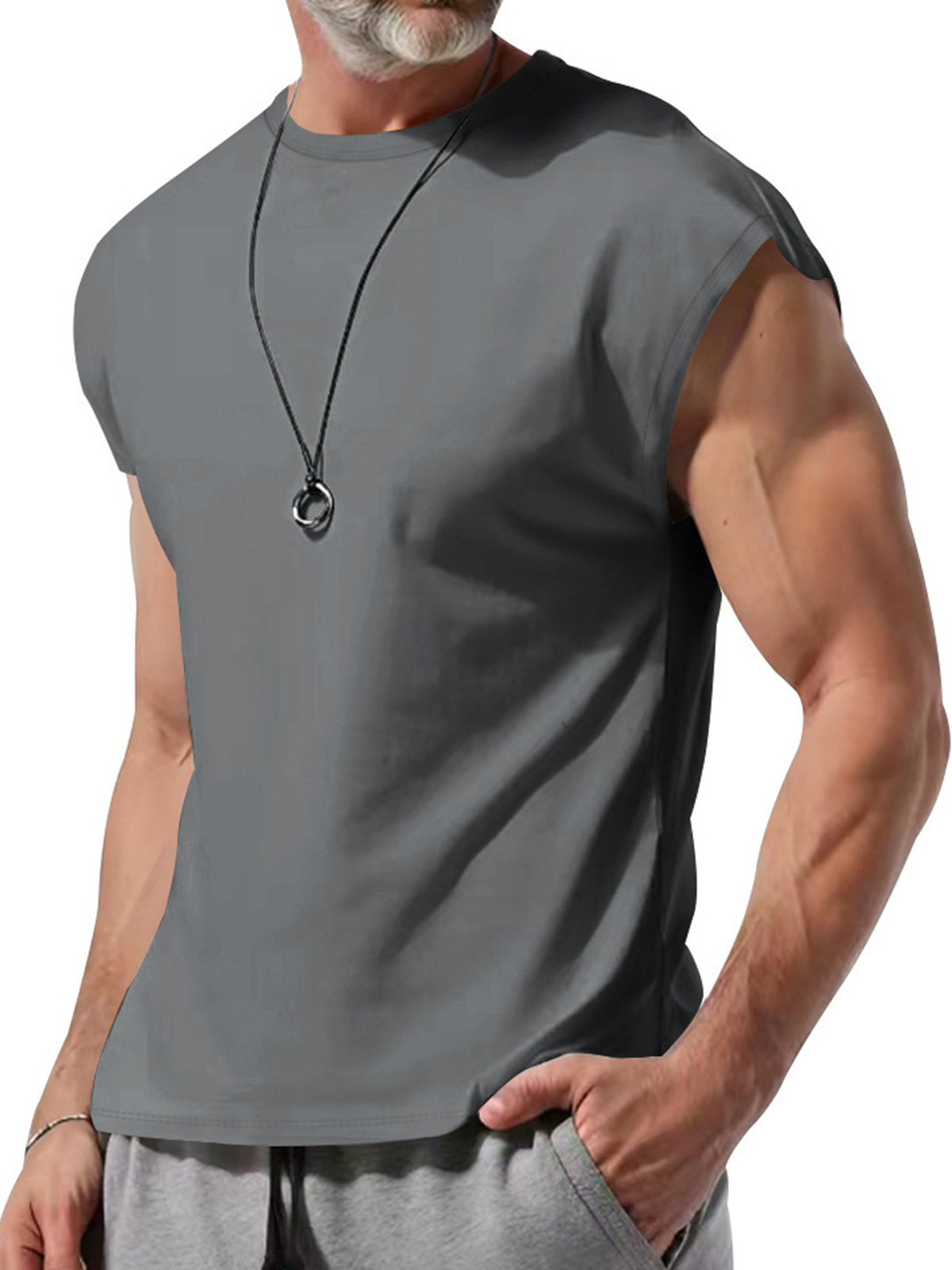 Men's Summer Round Neck Solid Color Sleeveless Tank Top T-Shirt