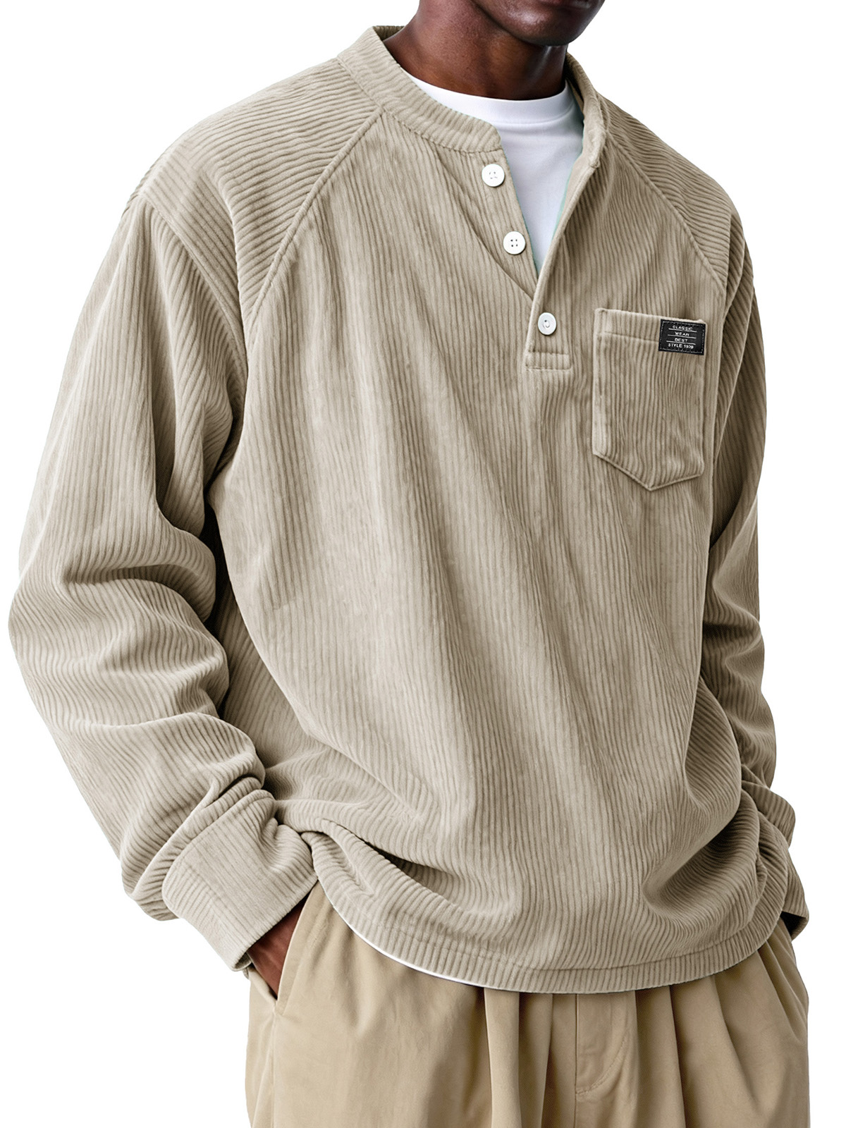 Men's Fashion Casual Plug-in Pocket Long-Sleeved Polo Shirt