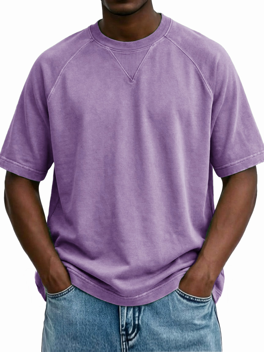 Men's Retro Distressed Raglan Crew Neck Short-Sleeve T-Shirt