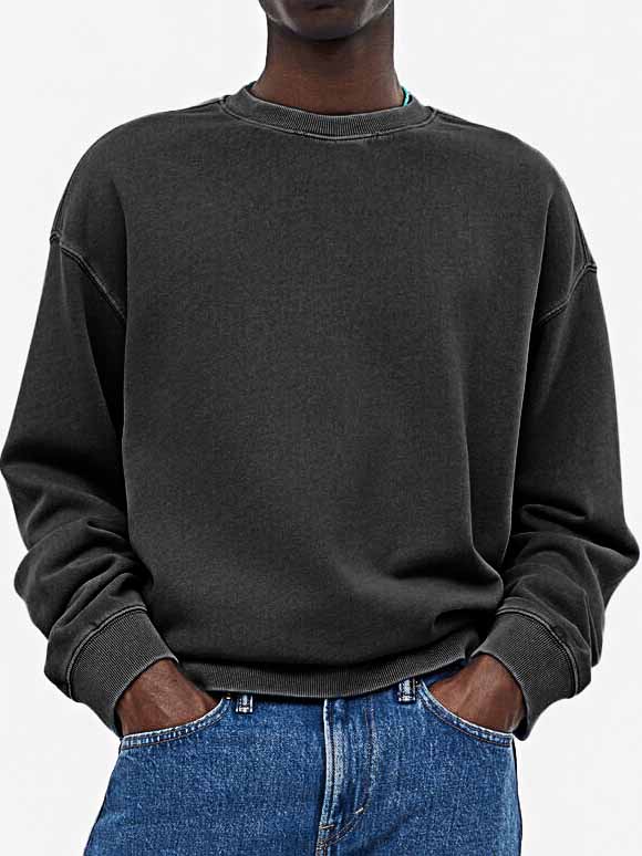 Men's Fashionable Casual Distressed Washed Long-sleeved Crew Neck Sweatshirt