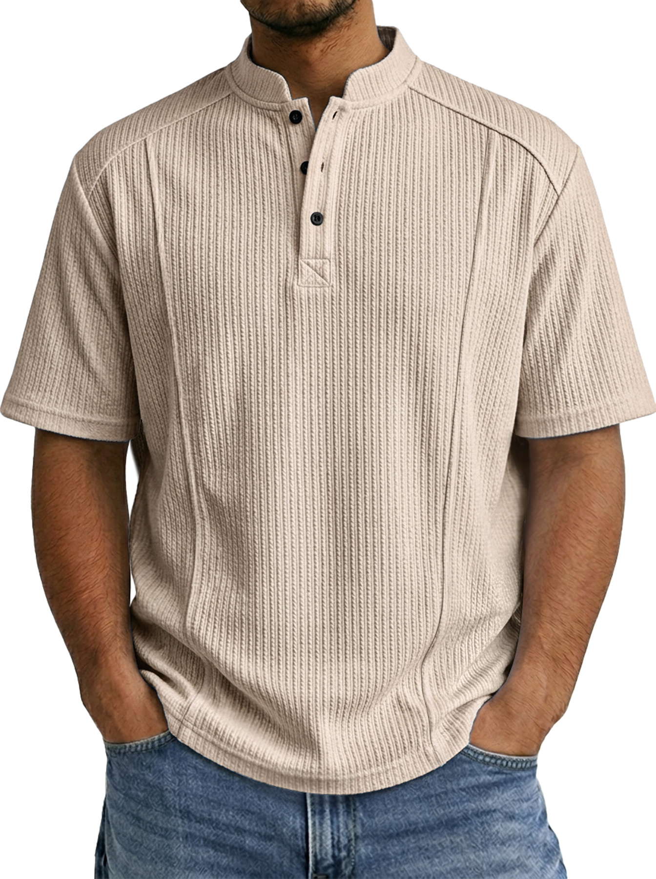 Men's Everyday Ribbed Deconstructed Design Casual Short-sleeved Henley Shirt