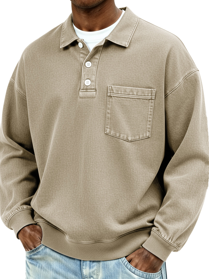 Men's Vintage Distressed Fashionable Lapel Pocket Polo Shirt