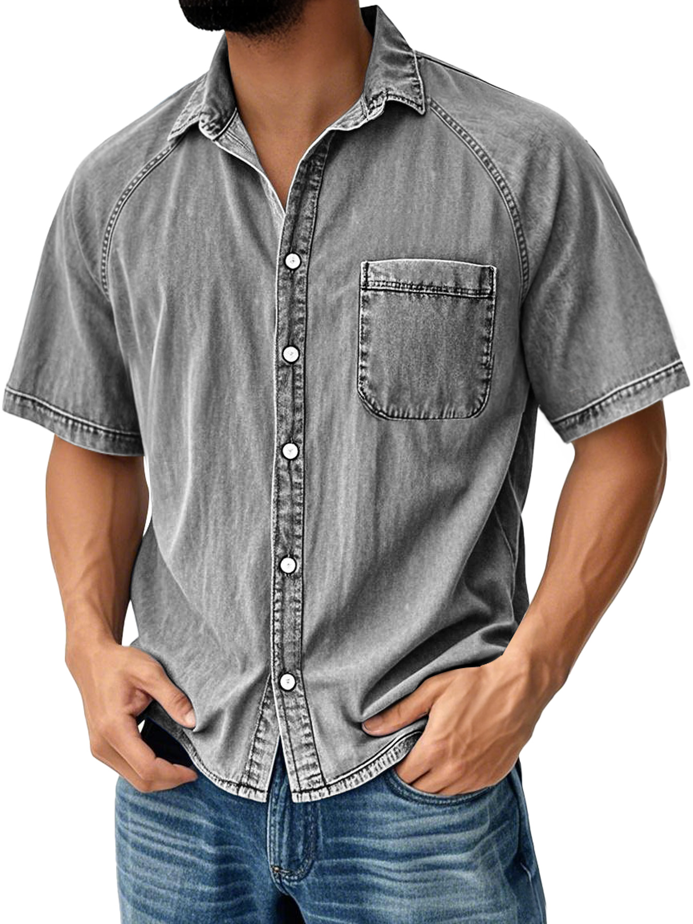 Men's Retro Raglan Pocket Casual Short-Sleeve Shirt