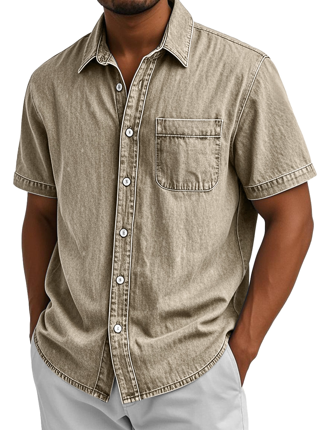 Men's Retro Casual Lapel Pocket Comfort Short Sleeve Shirt