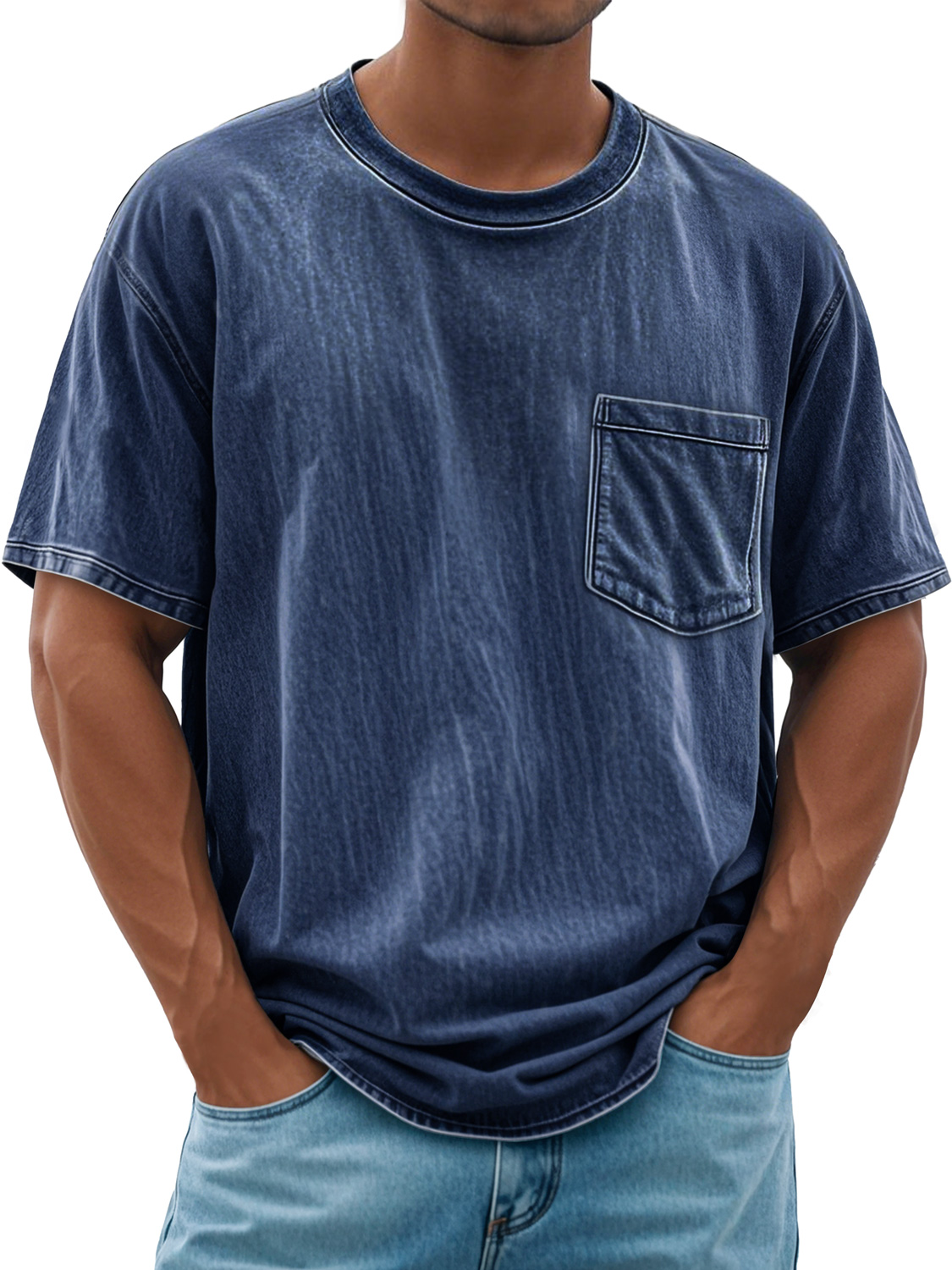 Men's Retro Round Neck Daily Casual Pocket Short Sleeve T-Shirt