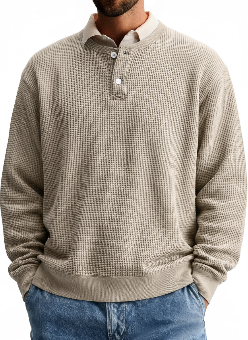 Men's Simple Waffle Casual Long Sleeve Henley Shirt