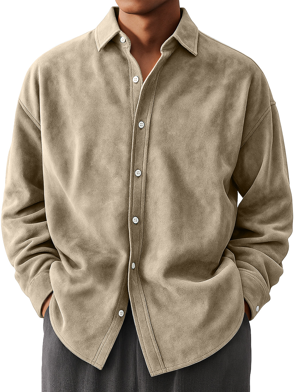 Men's Everyday Suede Casual Comfort Long Sleeve Shirt