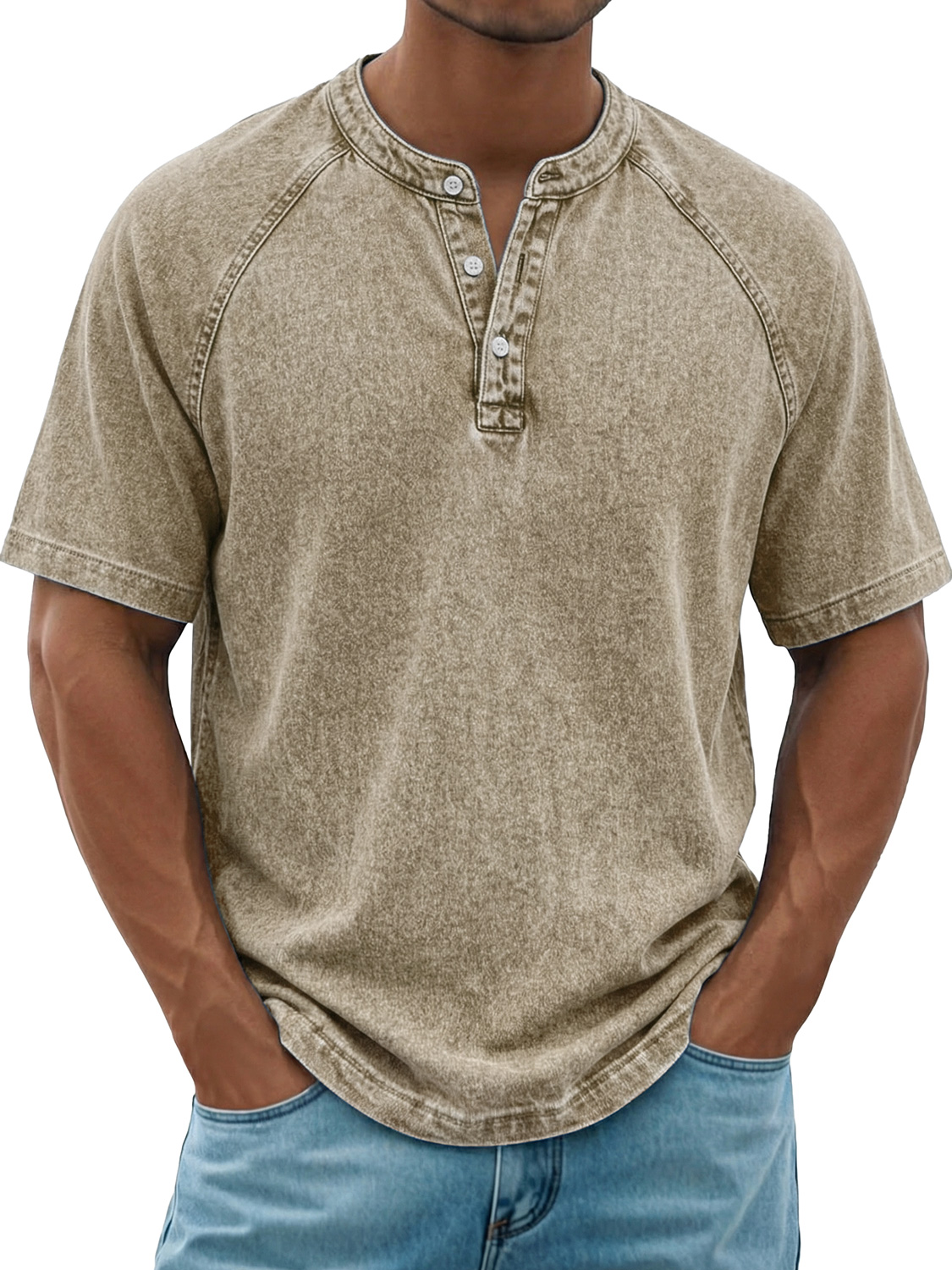 Men's Retro Raglan Casual Short-Sleeve Henley Shirt
