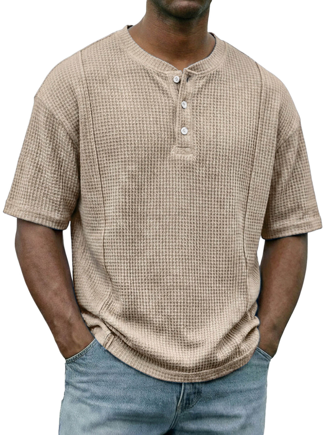 Men's Everyday Waffle-knit Deconstructed Casual Short-sleeved Henley Shirt