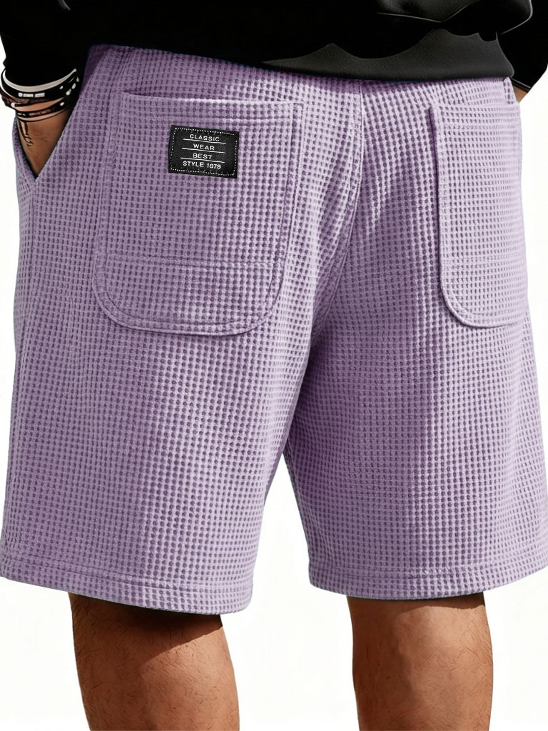Men's Fashion Casual Waffle Gown with Double Pockets Loose Shorts