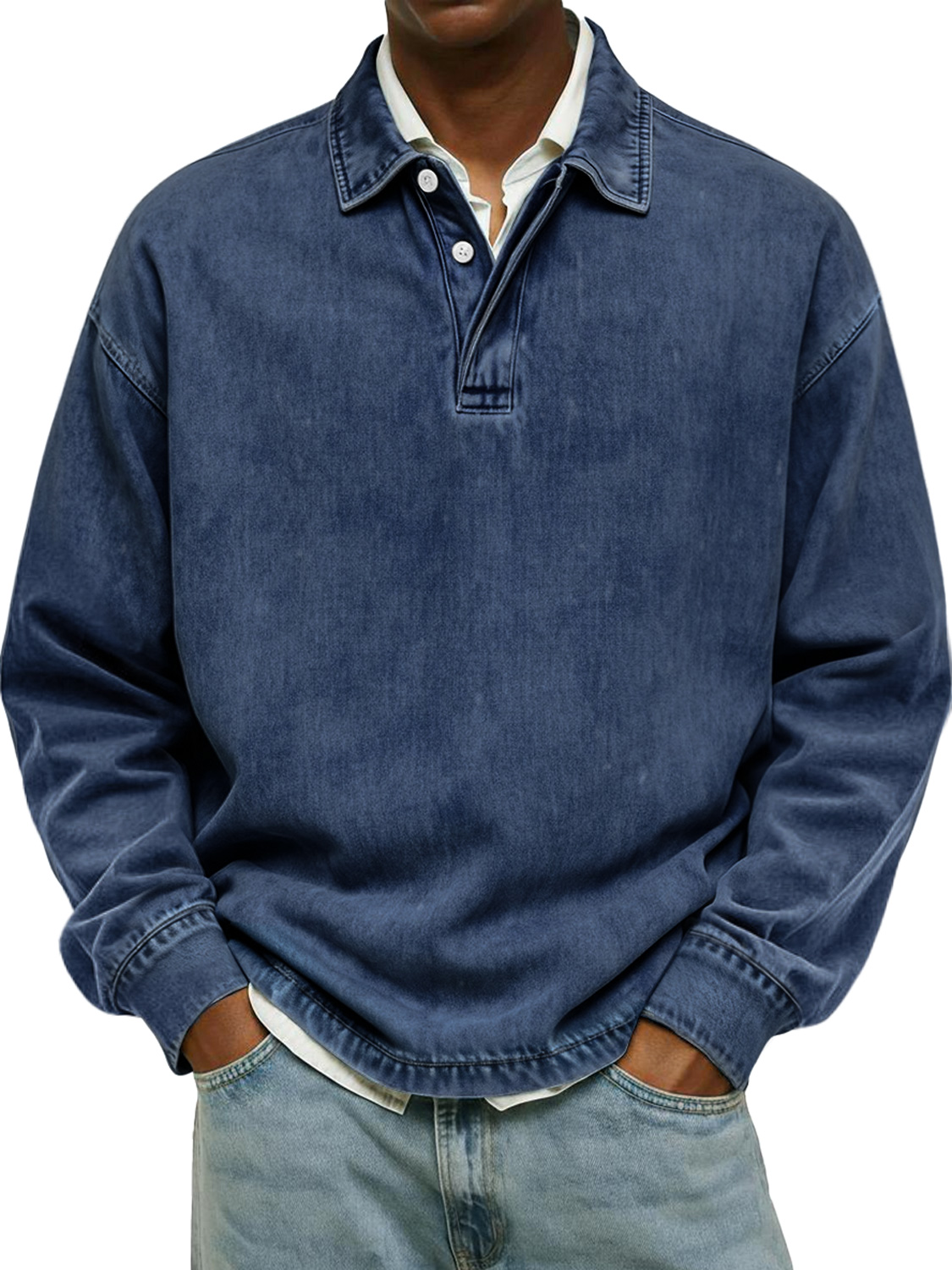 Men's Retro Collar Button Casual Long-Sleeve Polo Shirt