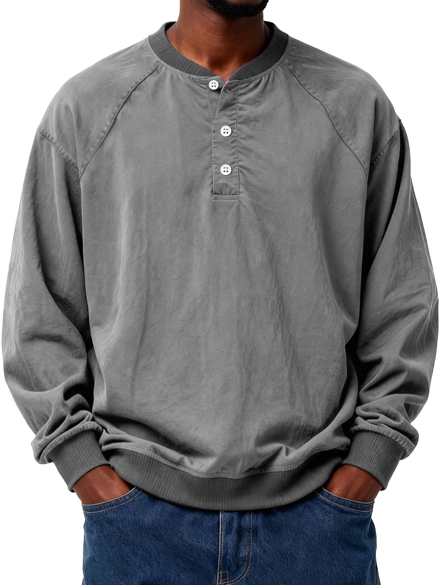 Men's Casual Patchwork Raglan Solid Color Workwear Henley Shirt