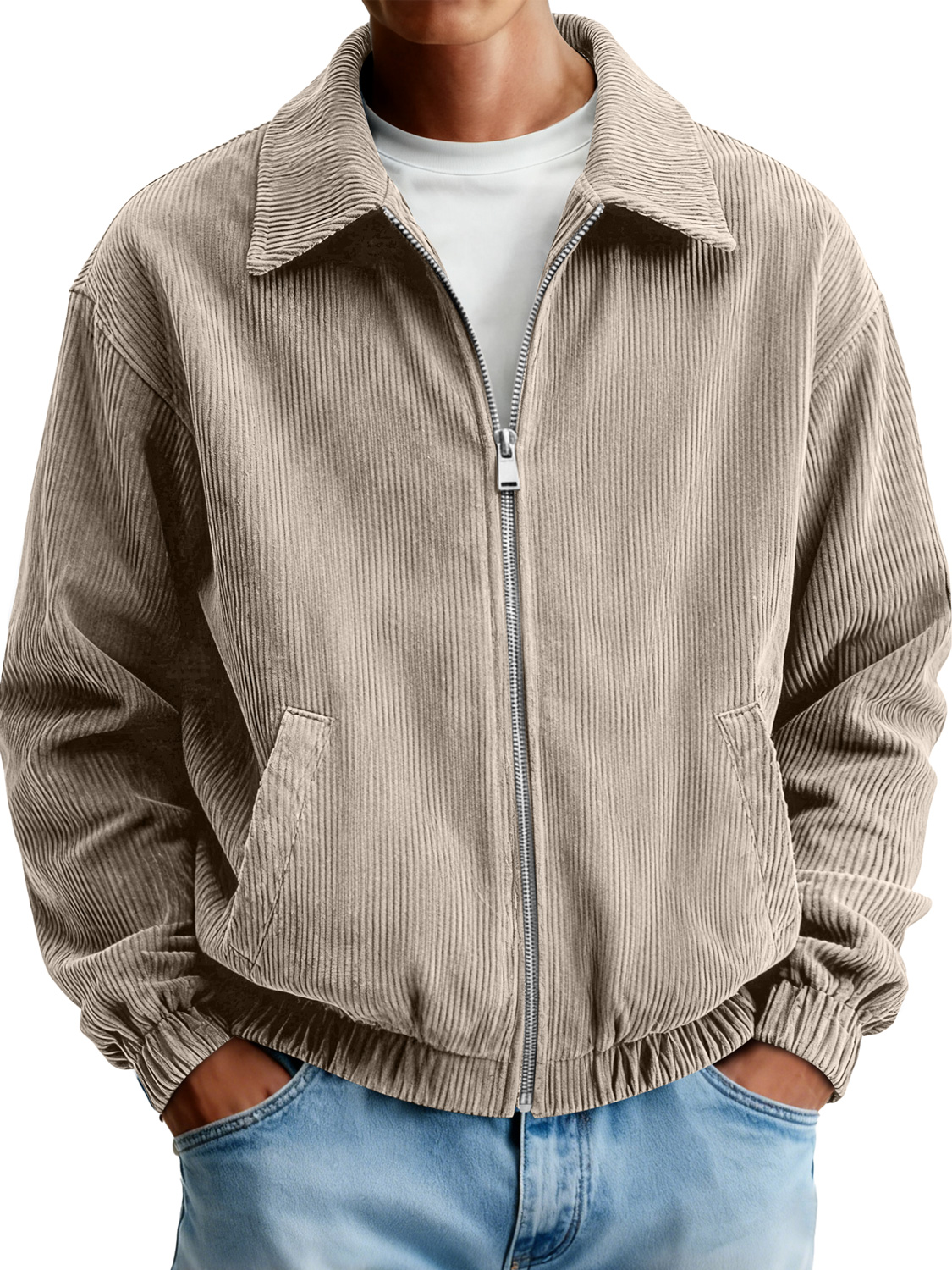 Men's Corduroy Lapel Casual Zipper Jacket