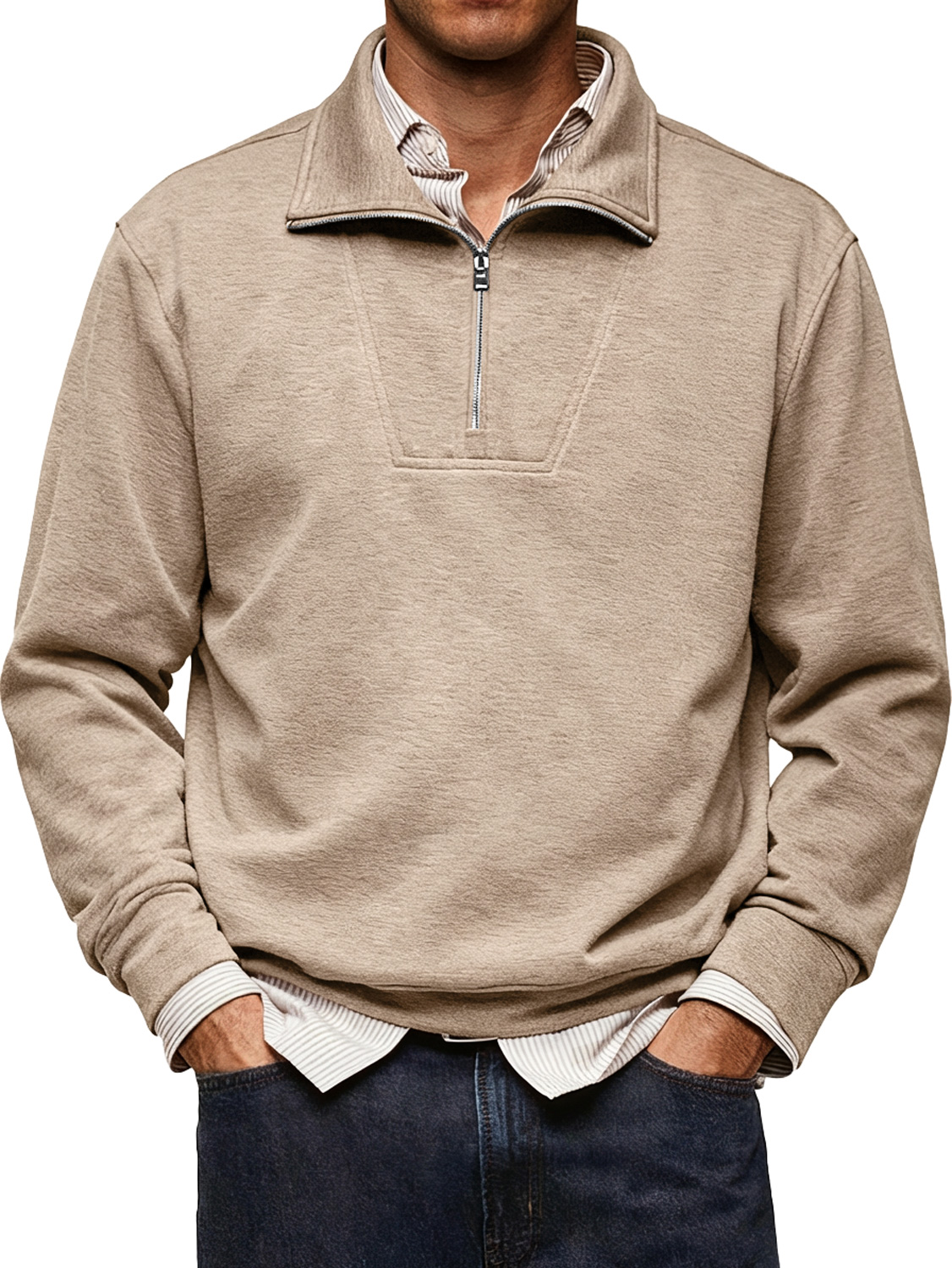 Men's Simple Comfortable Stand Collar Zipper Design Casual Thin Sweatshirt