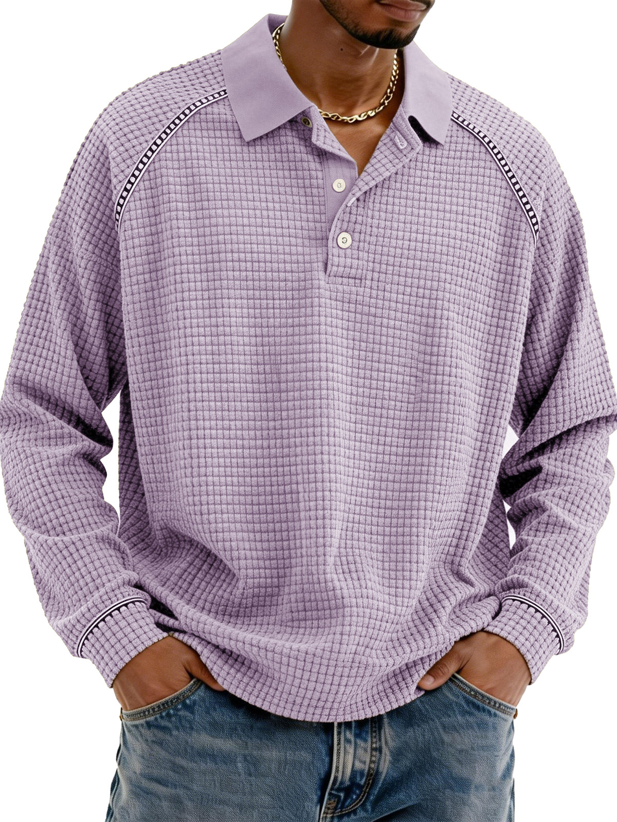 Fashionable Retro Straglan Lapel Long-sleeved Polo Shirt