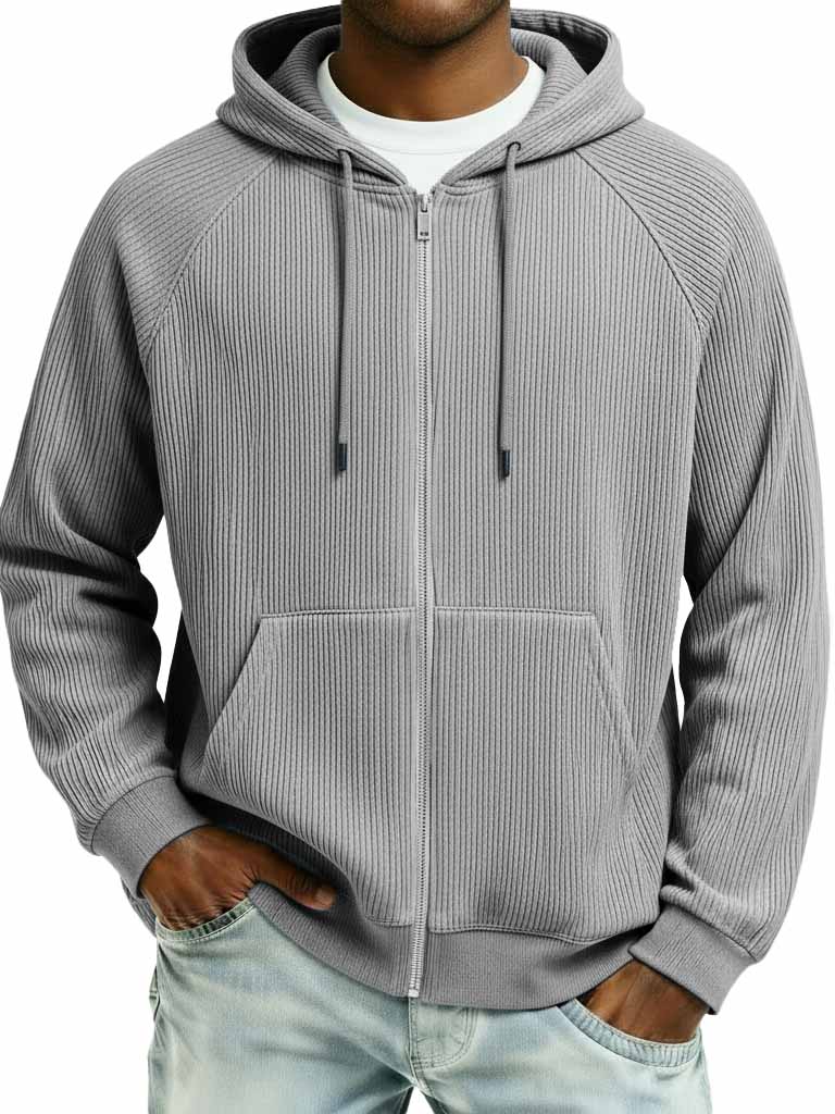 Men's Fashion Sporty Ribbed Fabric Raglan Sleeve Pocket Cardigan Jacket