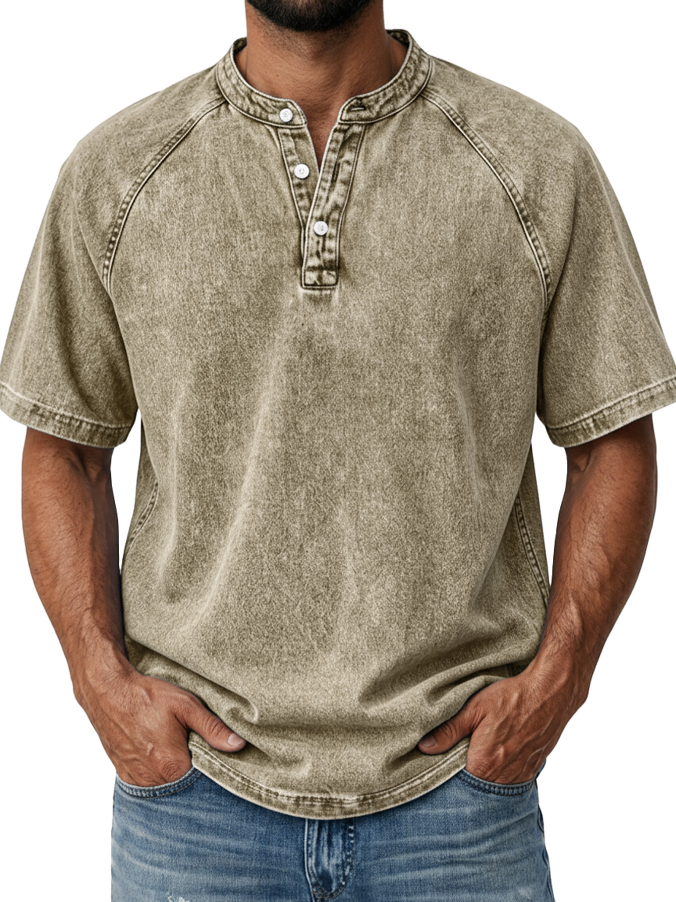 Men's Retro Raglan Casual Short-Sleeve Henley Shirt