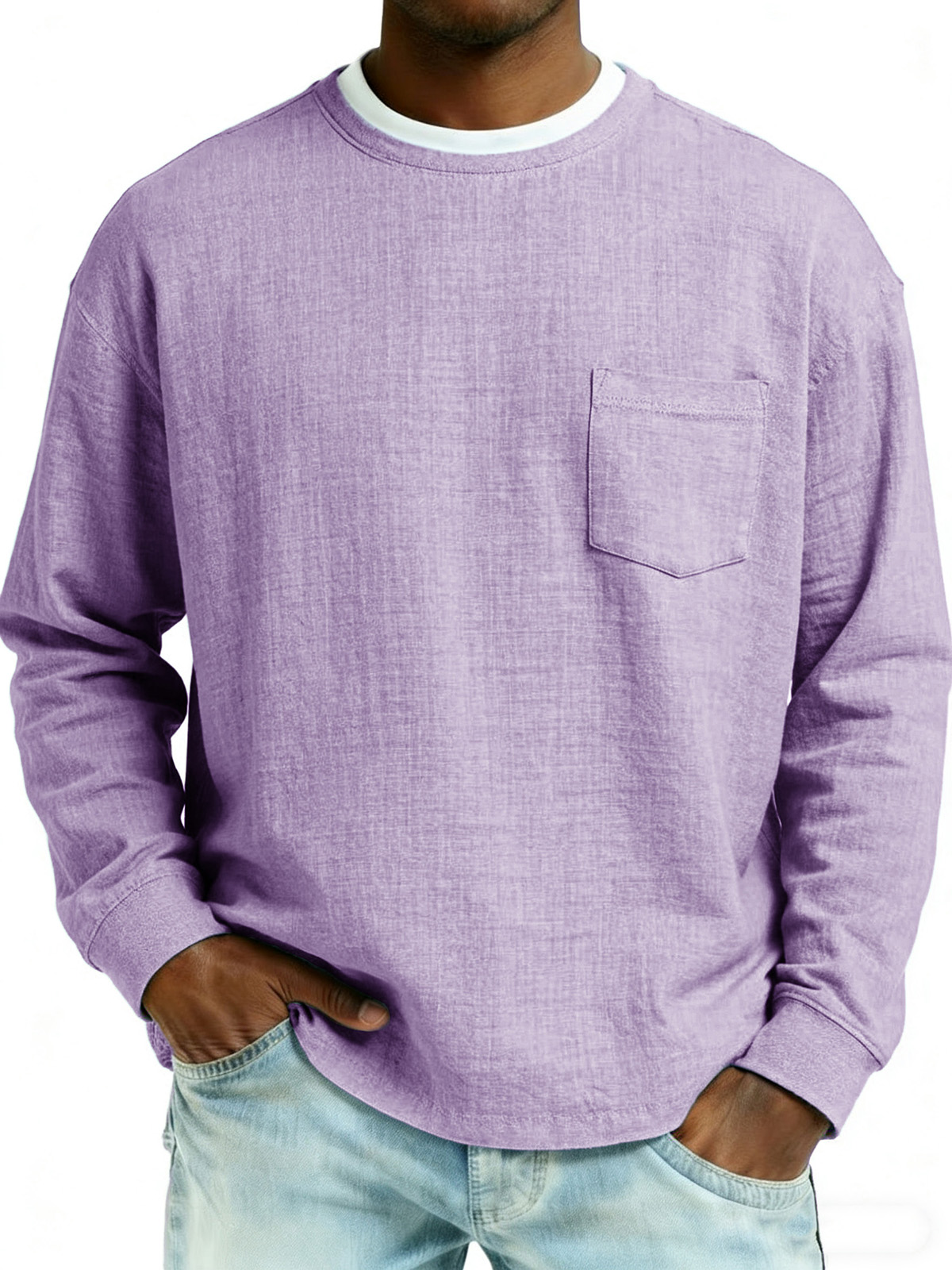 Men's Fashionable Casual Linen Fabric Pocket Long-Sleeved Top