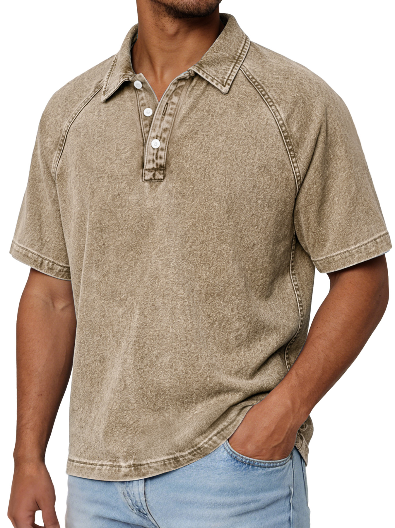Men's Retro Raglan Collar Button Casual Short-sleeve Polo Shirt