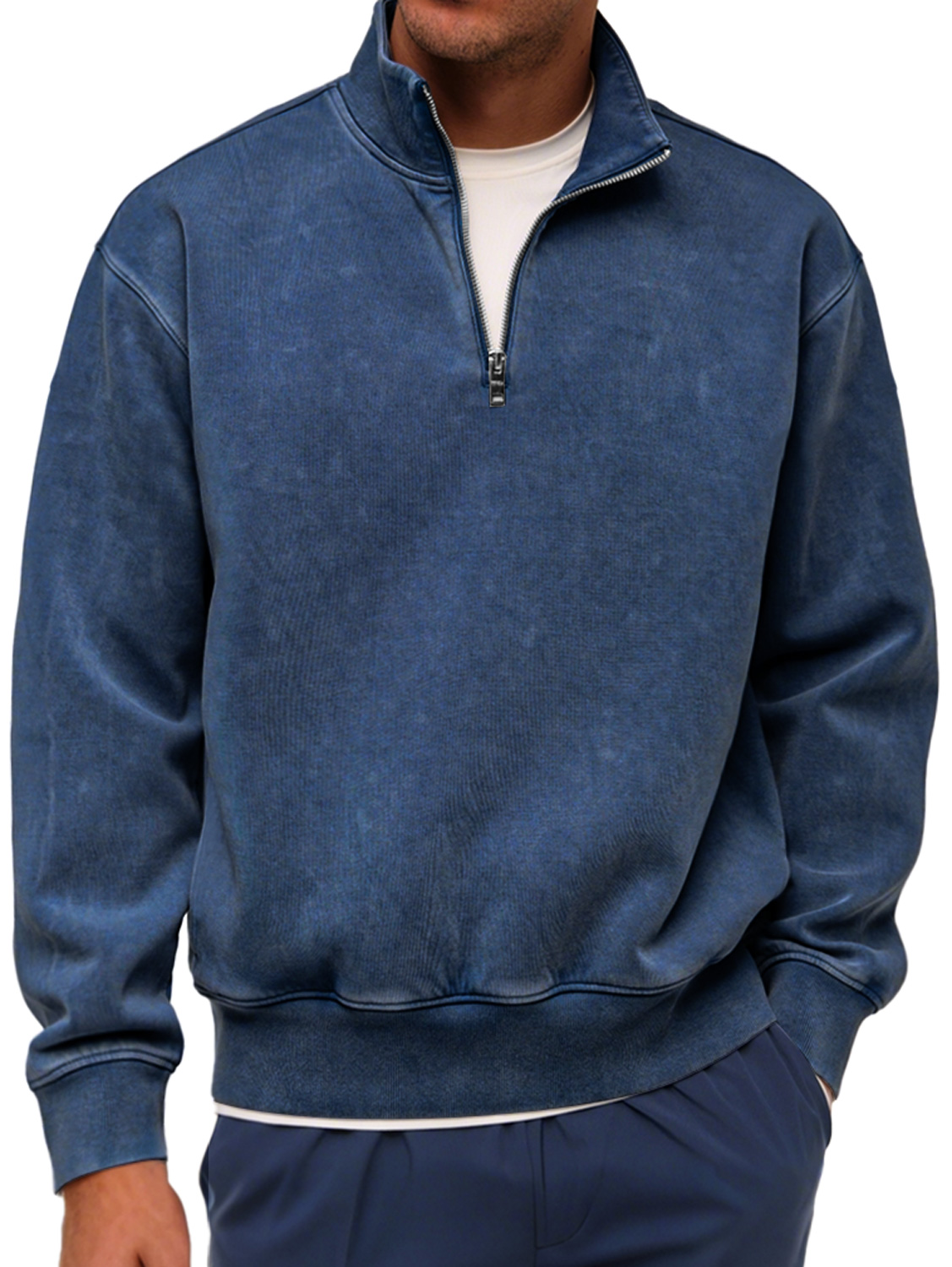 Men's Retro Fashion Stand Collar Zipper Casual Loose Sweatshirt