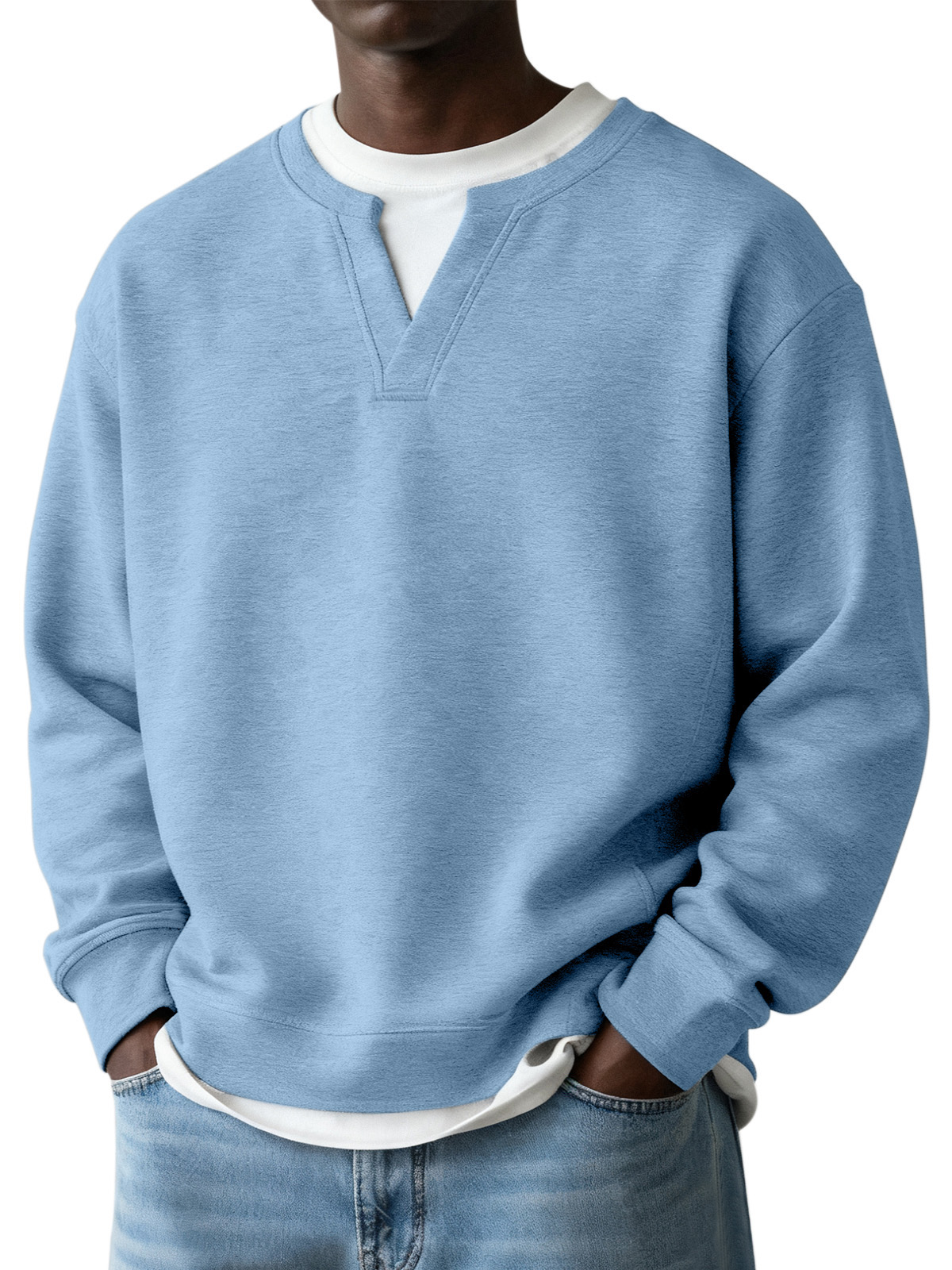 Men's Simple Casual Daily Solid Color Fake Two-piece Design Long-sleeved Sweatshirt